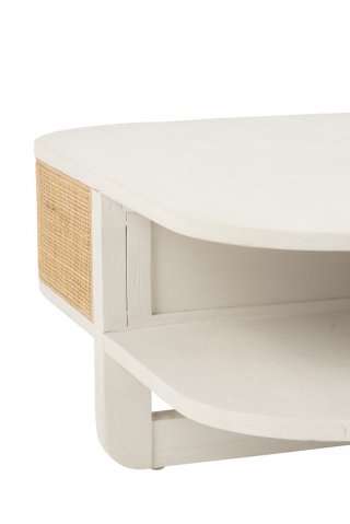 Table basse RARY en bois exotique blanc et rotin naturel