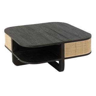 Table basse RARY en bois exotique noir et rotin naturel