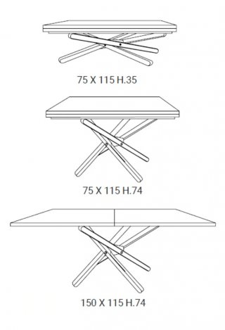 Table basse transformable SHAZAM pieds bronze plateau Vieux Bois Antique