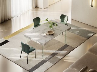 Table console extensible 14 couverts CITY FOLDING pieds verre trempé plateau stratifié écologique