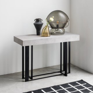 Table console extensible 8 couverts CEMENTO 50/176x110x75cm structure métal noir plateau gris béton