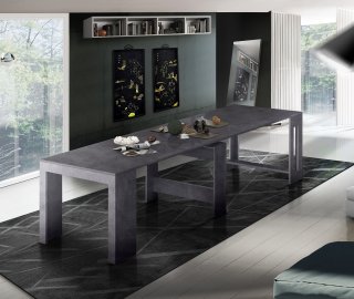 Table console extensible 12 couverts LONGO 300 cmardoise avec 5 allonges intégrées