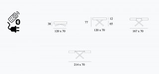 Table relevable extensible électrique avec batterie ACTIVA 120/214x38/77x70cm pied métal acier plateau noyer 