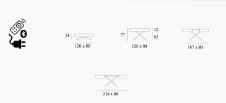 Table relevable extensible électrique sans batterie ACTIVA 120/214x38/77x80cm pied métal noir plateau chêne noueux