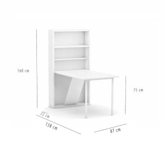 Table escamotable SECRET 87x160x22cm blanc