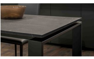 Table 8 couverts SIGMA extensible 140 à 200cm pieds métal noir plateau mélaminé pierre gris