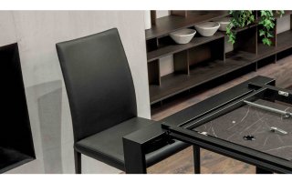 Table 8 couverts SIGMA extensible 140 à 200cm pieds métal noir plateau mélaminé pierre gris