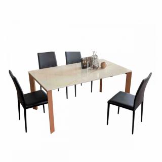 Table 8 couverts TEOREMA extensible 140 à 200cm pieds métal cuivré plateau céramique cristal doré poli