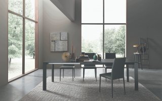 Table 12 couverts TEOREMA extensible 140 à 290cm pieds métal graphite plateau mélaminé ardoise