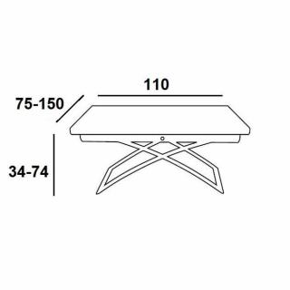 Table basse relevable extensible italienne MAGIC J  blanche et piétement en acier chromé