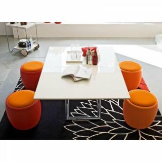 Table basse relevable extensible italienne MAGIC J  blanche et piétement en acier chromé
