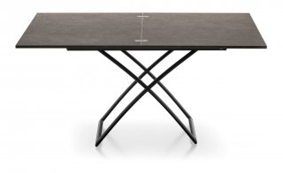 Table relevable extensible italienne MAGIC-J 115x75(150)x46(76) métal noir et mélaminé vulcano