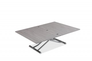 Table basse relevable extensible TRENDY mélaminé chêne Gris/Pied Chromé 110 x 70/140 cm