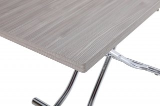 Table basse relevable extensible TRENDY mélaminé chêne Gris/Pied Chromé 110 x 70/140 cm
