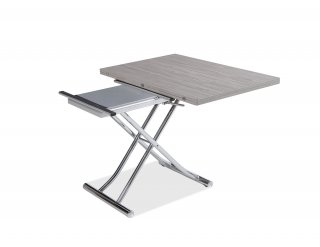Table basse relevable extensible TRENDY mélaminé chêne Gris/Pied Chromé 110 x 70/140 cm