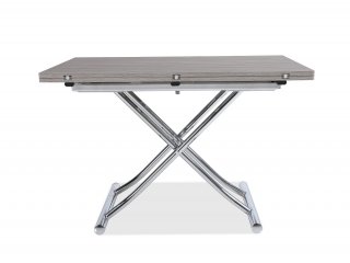 Table basse relevable extensible TRENDY mélaminé chêne Gris/Pied Chromé 110 x 70/140 cm