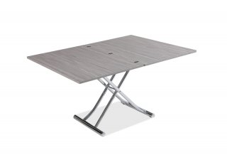 Table basse relevable extensible TRENDY mélaminé chêne Gris/Pied Chromé 110 x 70/140 cm