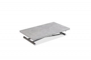 Table basse relevable extensible TRENDY mélaminé gris Béton/Pied chromé 110 x 70/140 cm