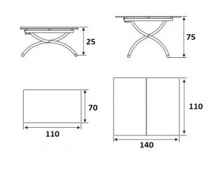 Table basse relevable extensible TRENDY mélaminé gris Béton/Pied chromé 110 x 70/140 cm