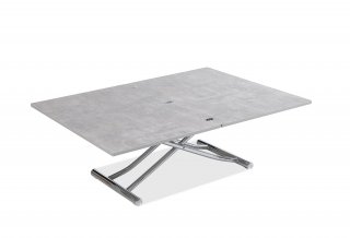 Table basse relevable extensible TRENDY mélaminé gris Béton/Pied chromé 110 x 70/140 cm