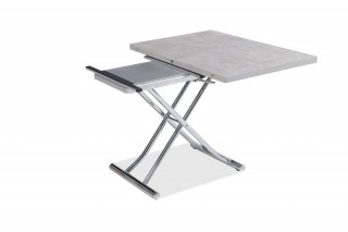 Table basse relevable extensible TRENDY mélaminé gris Béton/Pied chromé 110 x 70/140 cm
