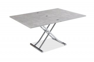 Table basse relevable extensible TRENDY mélaminé gris Béton/Pied chromé 110 x 70/140 cm