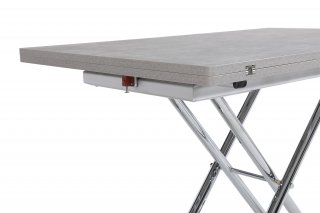 Table basse relevable extensible TRENDY mélaminé gris Béton/Pied chromé 110 x 70/140 cm