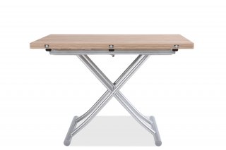 Table basse relevable extensible TRENDY mélaminé chêne clair Pied alu 110 x 70/140 cm