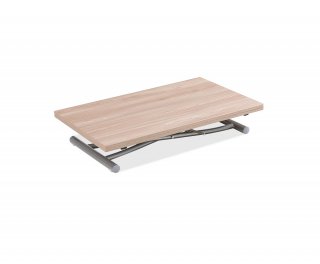 Table basse relevable extensible TRENDY mélaminé chêne clair Pied alu 110 x 70/140 cm