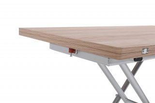 Table basse relevable extensible TRENDY mélaminé chêne clair Pied alu 110 x 70/140 cm