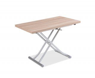Table basse relevable extensible TRENDY mélaminé chêne clair Pied alu 110 x 70/140 cm