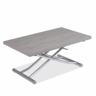 Table basse relevable extensible TRENDY mélaminé chêne gris Pied alu 110 x 70/140 cm