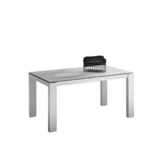 Table repas extensible ARMONIA 6 couverts 120/190x90cm pieds blancs plateau céramique gris