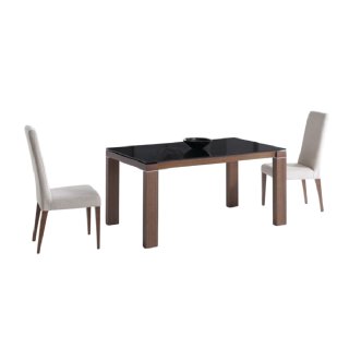 Table repas extensible ARMONIA 10 couverts 140/240x90cm pieds noyer plateau céramique noir 