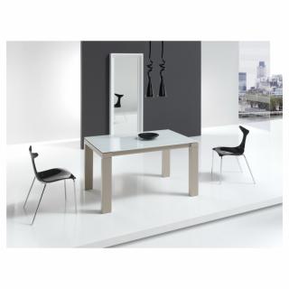 Table repas extensible ARMONIA 10 couverts 160/260x90cm pieds beiges plateau verre blanc