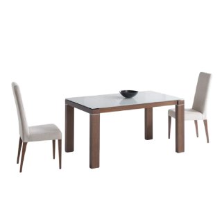 Table repas extensible ARMONIA 6 couverts 120/190x90cm pieds noyer plateau verre blanc