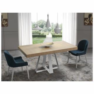 Table repas extensible CROSS 10 couverts 160/254x98cm pied métal blanc plateau chêne