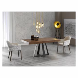 Table repas extensible CROSS 12 couverts 180/274x98cm pied métal noir plateau chêne noueux foncé