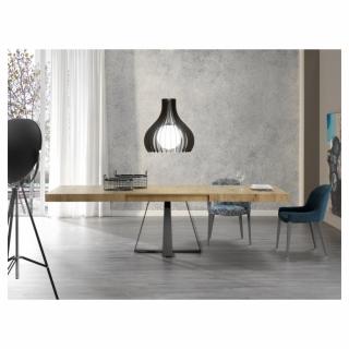 Table repas extensible CROSS 8 couverts 135/229x90cm pied métal noir plateau chêne noueux 