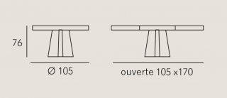 Table repas extensible DELIA 8 couverts 105/170x105cm pied métal noir plateau céramique blanc 
