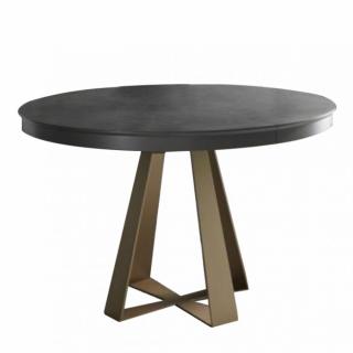 Table repas extensible DELIA 8 couverts 105/170x105cm pied métal bronze plateau céramique gris