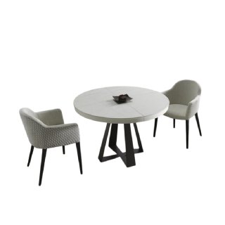 Table repas extensible DELIA 10  couverts 120/185x120cm pied métal noir plateau céramique blanc 