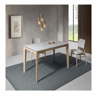 Table repas extensible GEO 10 couverts 140/240x90cm pieds chêne plateau céramique blanc 