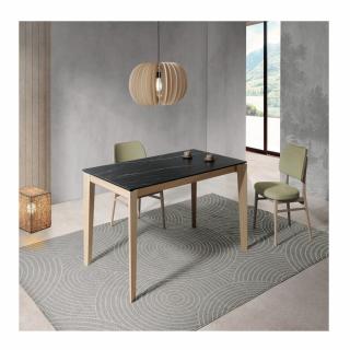 Table repas extensible GEO 10 couverts 180/250x100cm pieds chêne plateau céramique noir 