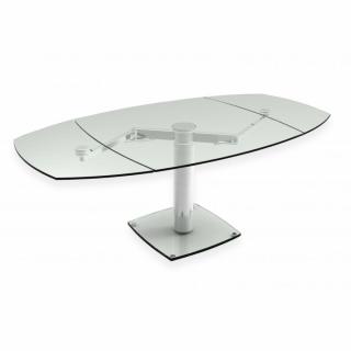 Table de repas extensible GROOVE  plateau et allonge en verre trempé 