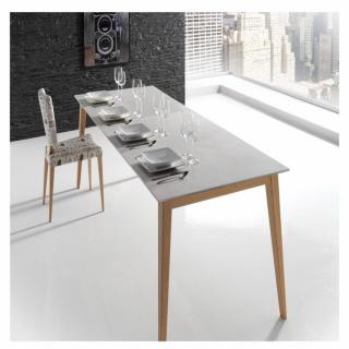 Table repas extensible NORDIC 6 couverts 120/190x90cm pieds chêne plateau céramique Hidra 