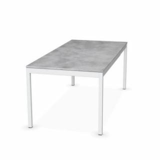 Table extensible SNAP  gris béton piétement laqué blanc 120x80 cm