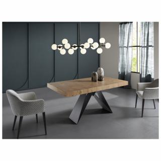 Table repas extensible STATO 10 couverts 160/254x90cm pied métal noir plateau chêne noueux 