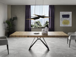 Table repas extensible STATO 12 couverts 180/274x98cm pied métal noir plateau chêne noueux 