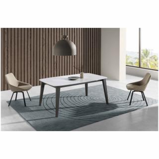 Table repas extensible TONNE 12 couverts 200/270x100cm pieds noirs plateau céramique blanc
